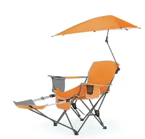 Silla portátil con logotipo personalizado de fábrica, sillón plegable de playa con toldo, paraguas y reposabrazos, para pesca, Camping, sol y mar