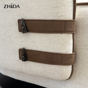 Fauteuil de salon individuel de luxe nordique en mélange coton-lin, chaise de détente moderne à dossier haut avec base métallique rotative - Product Image 5