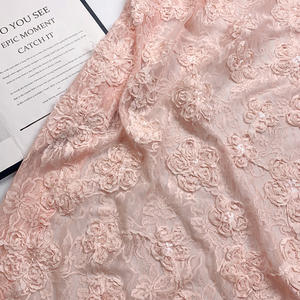 Tela de encaje floral rosa de alta calidad con bordado de cinta y lentejuelas para vestido de noche Aso Ebi, ropa de baile - Product Image 2