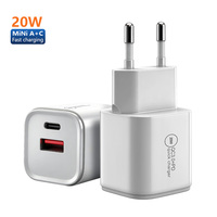 Cargador Rápido de 20W con Doble Puerto y Enchufe Europeo, PD2.0 QC3.0 GaN, IC Inteligente, Seguro y Portátil para iPhone, Samsung y Android