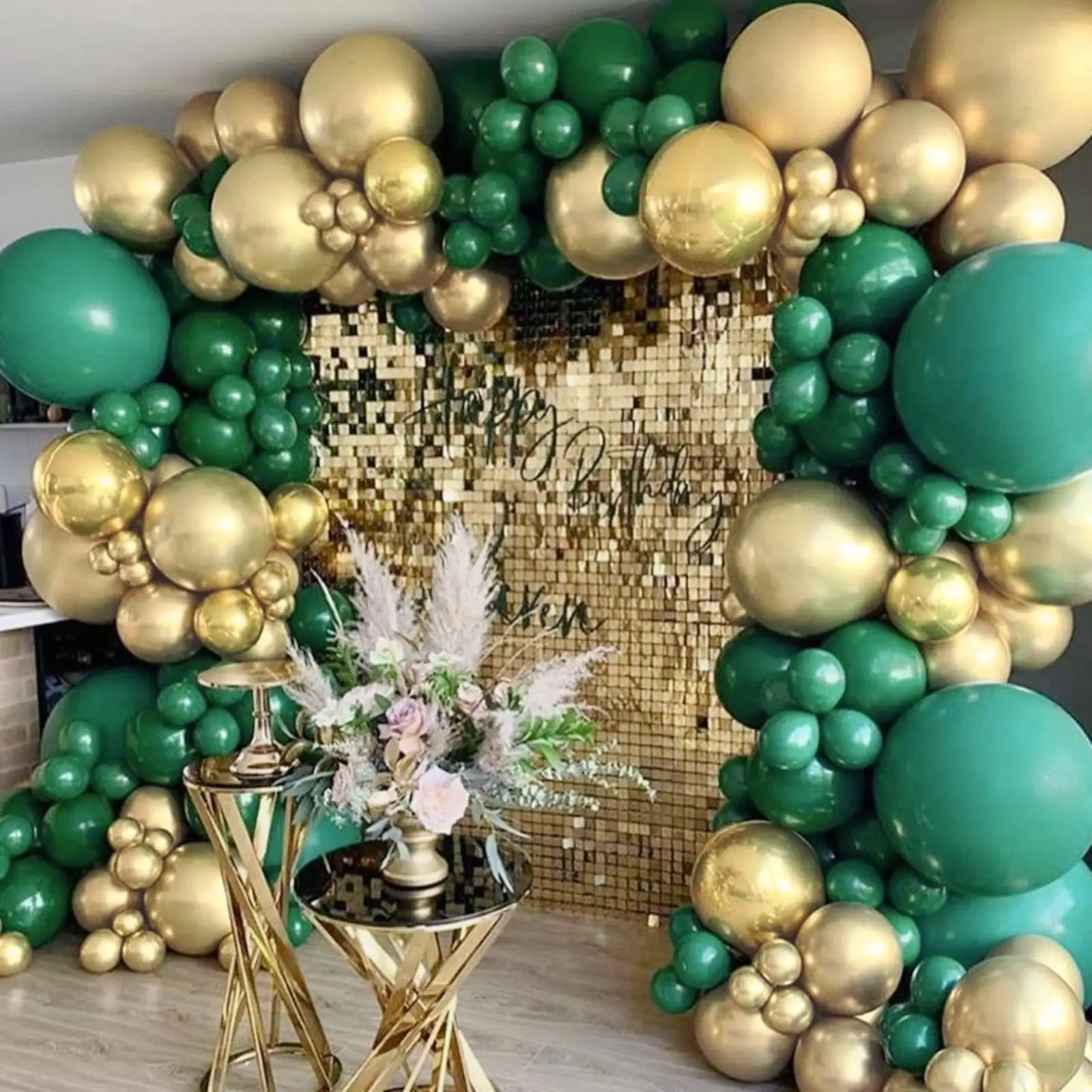 136 Stuks Donkergroen Metallic Gouden Ballon Boog Slinger Kit Voor Verjaardag Afstuderen Baby Shower Bruiloft Kerstfeest Ballonnen