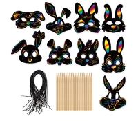 Kit d'artisanat de masque de Pâques, 9 pièces Scratch Art pour enfants, masques de lapin magique pour enfants, masques d'animaux en papier à gratter DIY Scratch Art pour Hall