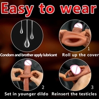 Funda Vibradora para Agrandamiento de Pene, Cubierta Extensora para Miembro Masculino, Juguete Sexual de Silicona para Hombres, Condón Potenciador