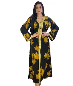 Original Design Turkish Women Abaya Dubai Dress Europe and America Printed Floral Dress Muslim Robe Abaya Muslim Arabian Dress