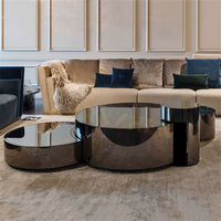 Meubles de salon, table basse ronde en verre et acier inoxydable, ensemble de table basse de luxe, tables basses dorées