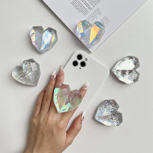 3D kalp şekli telefon tutamağı standı Kawaii holografik lazer telefon soketi katlanabilir telefon tutucu - Product Image 1