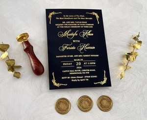 パーソナライズされたイスラムイスラム教徒の結婚式招待状金箔アクリルアラビア結婚式招待状キット封筒 - Product Image 4