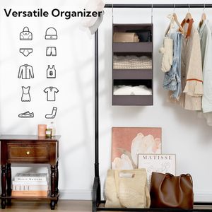 Organisateur de placard suspendu à 3 étagères, étagère de rangement pliable en tissu pour l'organisation de la chambre à coucher, 33x15x85cm - Product Image 4