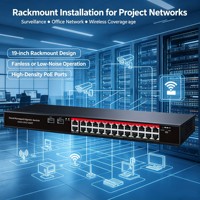 Switch PoE Administrado de 24 Puertos 10/100Mbps con 2 Uplinks Gigabit, 2 Puertos SFP de Fibra, 360W, Gestión en la Nube