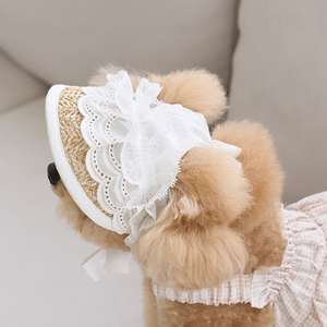 New Sweet Lace Straw Dog Pet Sun <b>Hat</b> Adjustable <b>Hat</b> - Product Image 2