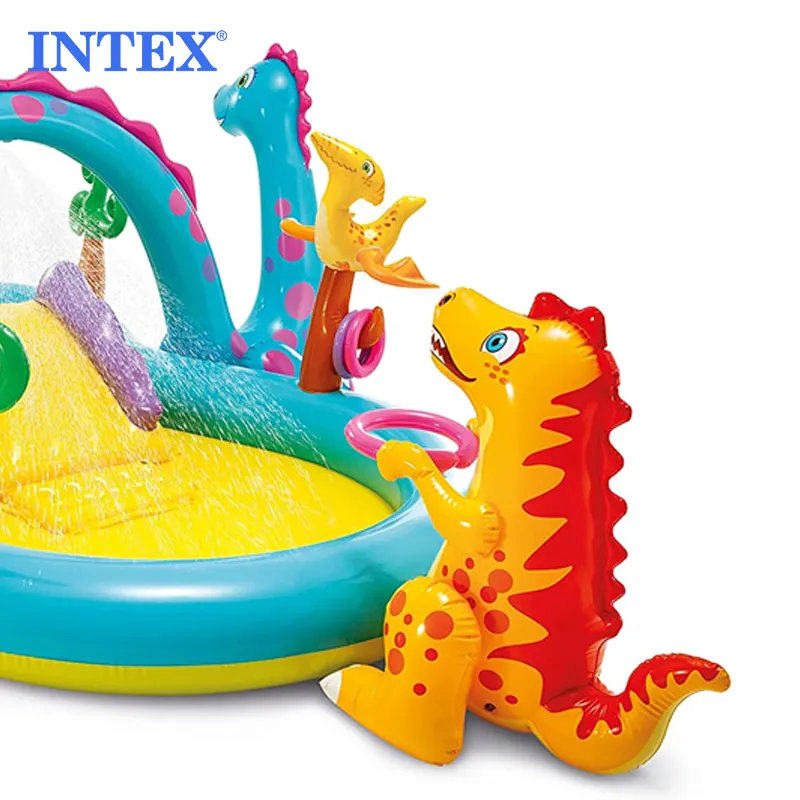 INTEX-Parque de dinosaurios al aire libre, piscina inflable portátil para bebé, piscina de agua, toboganes, 57135