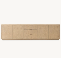 Meuble TV en bois massif chêne clair, 4 portes, 3 tiroirs, buffet, armoire de rangement de luxe, credenza moderne pour salon