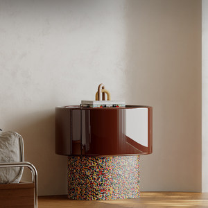 Mesa de Noche con Forma de Hongo, Madera Maciza Lacada, Mesita de Noche con Almacenamiento Arcoíris, Muebles para Dormitorio - Product Image 2
