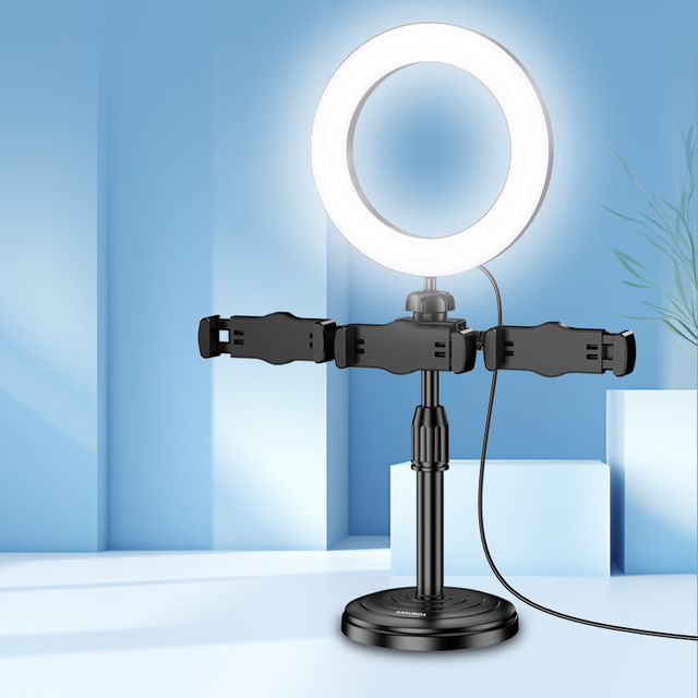 KAKUSIGA Three-position Fill-Light Live Broadcast Desktop Stand 360-degree Rotation 10-level Brightness Adjustable Holder