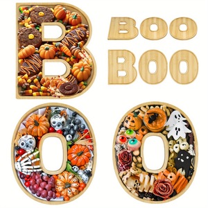 Bandeja de Bambú con Letras BOO, Decoración de Halloween, Plato de Madera para Dulces y Bocadillos, Juego de Vajilla para Fiestas, 30x25cm - Product Image 3