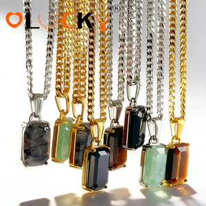 Производитель ювелирных изделий LUCKYJIU: Водонепроницаемое ожерелье из нержавеющей стали 316L с PVD-покрытием 18-каратным золотом, с камнями тигрового глаза и черного обсидиана - Product Image 3