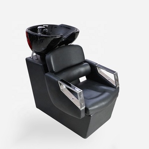 Sillón de Lavado de Cabello con Lavabo de Cerámica Negra, Unidad de Lavado para Salón, Estructura de Metal y Cuero PU, Muebles para Barbería, Color Personalizado - Product Image 6