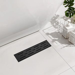 Desagüe de Ducha Lineal Rectangular de 12 Pulgadas, Color Negro Mate, con Rejilla con Patrón de Ladrillo, Acero Inoxidable 304, Desagüe de Piso para Baño - Product Image 1