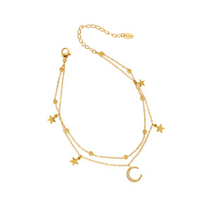Double Layer Gold Plated Star Moon <b>Anklet</b> For Women Romantic Style Stainless Steel Foot Jewelry With Crescent And Stars - Product Image 6