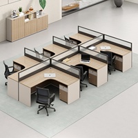 Poste de travail de bureau minimaliste en forme de L avec écrans d'angle, capacité 4/6 personnes, en PVC, fonction de démontage