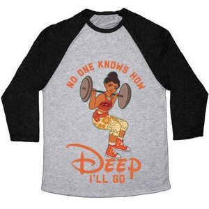 ไม่มีใครรู้ว่าฉันจะลึกไปได้ไกลแค่ไหน เสื้อยืดเบสบอลแบบทรีเบลนด์สำหรับทุกเพศ รุ่นโมอาน่า พารอดี้ - Product Image 1
