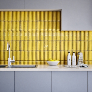 กระเบื้องโมเสคเซรามิกสีเหลืองลายเส้นสำหรับปูพื้นและผนังห้องครัว - Product Image 4
