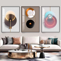 Dekorasi Ruang Tamu Proyek Hotel Modern, Poster Cetak 3D HD Abstrak Emas Mewah, Set 3 Buah Porselen Kristal