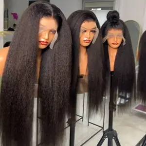 100 Raw Indian Hair Peruvian Hair Kinky Straight Wigs Human Hair Lace Front T Part Wigs For Black Women 360 Hd Lace Wigs Vendor