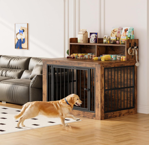 Cage à chien en bois moderne <span class=keywords><strong>extra</strong></span> <span class=keywords><strong>large</strong></span> avec 4 crochets robustes pour la décoration du salon, chiens de grande taille, 43,3 pouces - Product Image 5