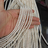 Perles semi-finies en perles d'eau douce naturelles presque rondes de 4,8-5 mm, légères imperfections pour le bricolage, 39 cm de long avec environ 78 perles