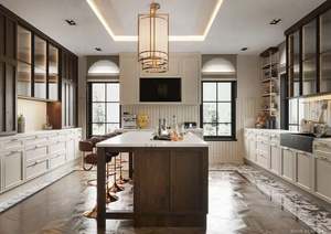 Diseño de Renderizado 3D Gratuito para Proyectos de Villas, Diseño de Muebles de Cocina Modernos, Gabinetes de Cocina de Madera Maciza de Alta Calidad en Color Blanco Claro - Product Image 5