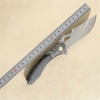 Couteau pliant tactique personnalisé en acier Damas VG10 avec manche en bois pour la survie en plein air, couteau de poche avec étui en cuir
