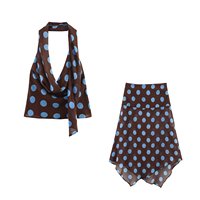 Robe d'été sans manches et dos nu pour femme, style streetwear, à pois fins, col halter, motif ondulé
