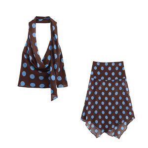 Vestido de Verano para Mujer, Estilo Urbano, Espalda Descubierta, Sin Mangas, Delgado, con Estampado de Lunares, Cuello Halter, Estilo Ondulado - Product Image 1