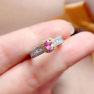 工厂供应925纯银简约订婚承诺戒指女性天然粉色蓝宝石椭圆形婚礼剪裁 - Product Image 5