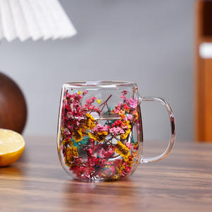 Nouveaux produits style Ins : Tasses à café en verre borosilicate double couche avec fleurs séchées, pour le bureau, le bar et la maison - Product Image 5