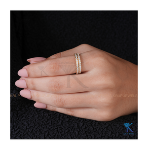 18K Gold Pave Half Eternity <b>Ring</b> <b>Dainty</b> Stackable <b>Ring</b> with Sparkling Round Cut Diamonds Elegant Women Wedding Band Jewelry - Product Image 6