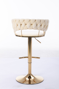 Set of 2 Modern <b>Bar</b> <b>Stools</b> Chrome Metal Base Swivel Height <b>Adjustable</b> Velvet Seat with Golden Legs Dining/Living Room PU Leather - Product Image 5