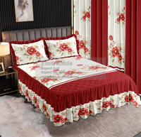 Ensemble de couvre-lit matelassé de luxe 7 pièces avec rideaux assortis, motif floral, jupe de lit à volants, couvre-lit, édredon pour la décoration de la maison