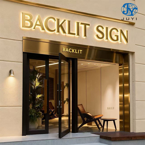 Insegna <span class=keywords><strong>LED</strong></span> Personalizzata con Logo Aziendale 3D JUYI, Insegna Luminosa Retroilluminata in Metallo Dorato e Acrilico - Product Image 4