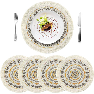 Boho Chic <strong>Dining</strong> Placemats Fashionable Woven Color Cotton Pad with Round Pattern Plaid Style Table <strong>Cover</strong> for Weddings - Product Image 6