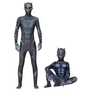 Black Panther Cosplay Kostüme für Männer Superhelden Bodysuit für Kinder Adult Muscle Suit Eltern Kind interaktive Kleidung