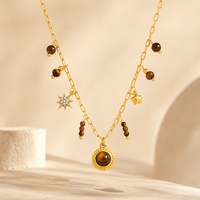 Collier pendentif œil de tigre en perles superposées vintage SUMMLY, plaqué or 18 carats, chaîne en acier inoxydable, bijoux de mode pour femmes
