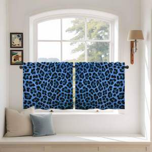 Cortinas de Cocina con Estampado de Leopardo Azul, 2 Paneles, Cortinas Cortas Vintage para Ventanas Pequeñas de Cafetería, Cortinas para Gabinetes de Baño, Personalizables - Product Image 1