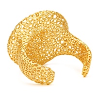 Bracelet manchette ouvert en maille de laiton plaqué or 18 carats pour femme, motif filigrane creux, style pièce de monnaie, bijou tendance, cadeau de mariage