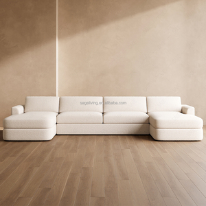 Sageliving moderno soggiorno in legno di quercia durevole U-Chaise divano contemporaneo con struttura solida soggiorno mobili - Product Image 3