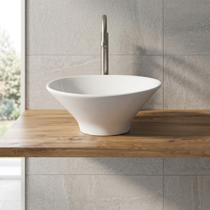 Lavabo de Baño Moderno Clásico con Superficie Sólida de Granito Blanco, Lavabo Cuadrado con Soporte para Grifo de un Solo Orificio - Product Image 2