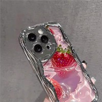 Coque de Téléphone TPU Anti-Choc Tendance Style Ins Été Fraise Galvanisée pour iPhone 12 13 14 15 16 17 Pro Max