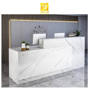 Boton đá đá tự nhiên đánh bóng sảnh khách sạn hình dạng bàn bằng đá cẩm thạch trắng tiếp tân truy cập - Product Image 1
