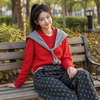 Ensemble Cardigan à Col Marin et Pantalon Large pour Femme, Rouge, Style Preppy, Tenue de Vacances Deux Pièces, Vente en Gros Personnalisée